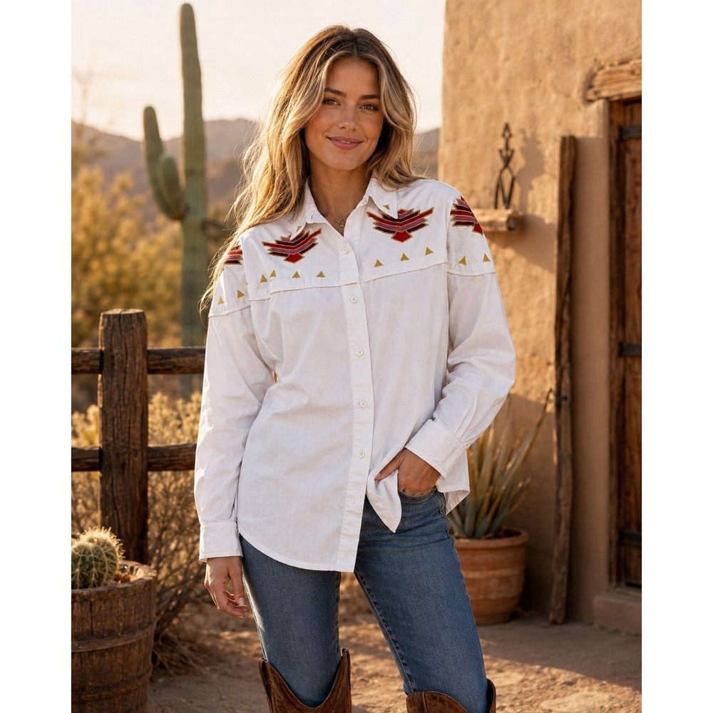 Vintage Wrangler Western Shirt White Embroidered Yoke Long Sleeve